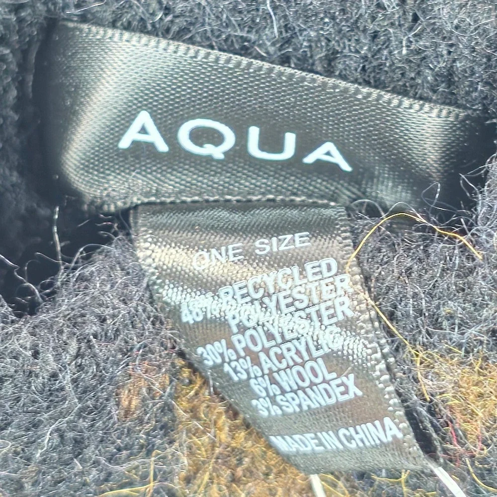 AQUA Women Knit Gloves O/S Black/Brown Leopard Print Cuff Cozy Chic Winter NWT